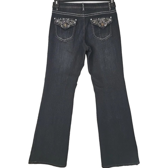 Gene Culture ~Woman Size 12~ Dark Wash Denim Mid Rise Boot Cut Jeans Black. - Picture 4 of 12